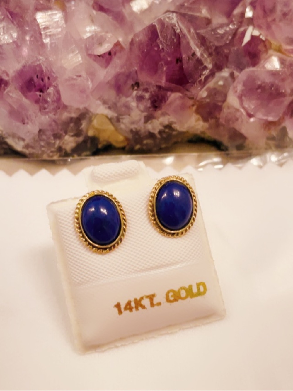 14KT Gold Vermeil Blue Lapis Vintage Stud Earrings